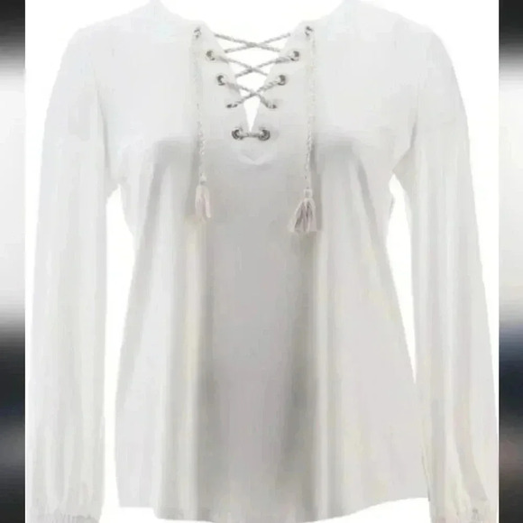 Dennis Basso Italia Knit Lace-Up Blouse - Picture 1 of 8